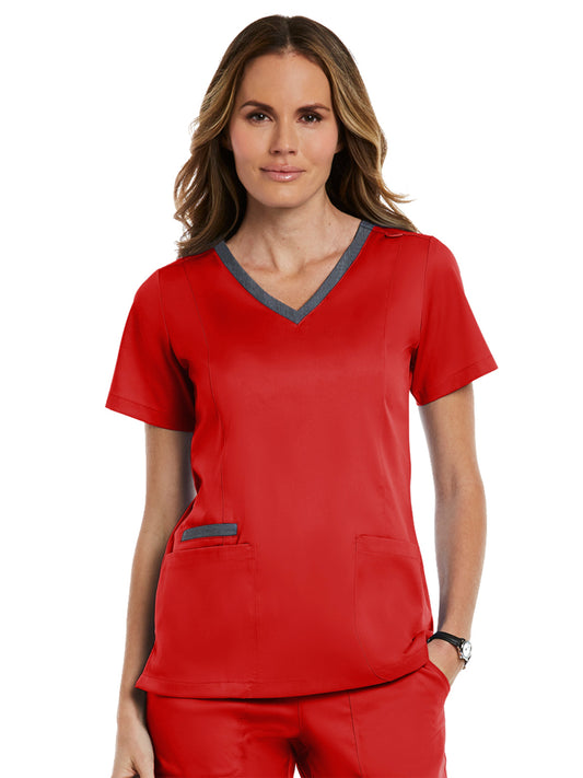 Women's Three-Pocket Heather Neck Band Top - 3502 - Red