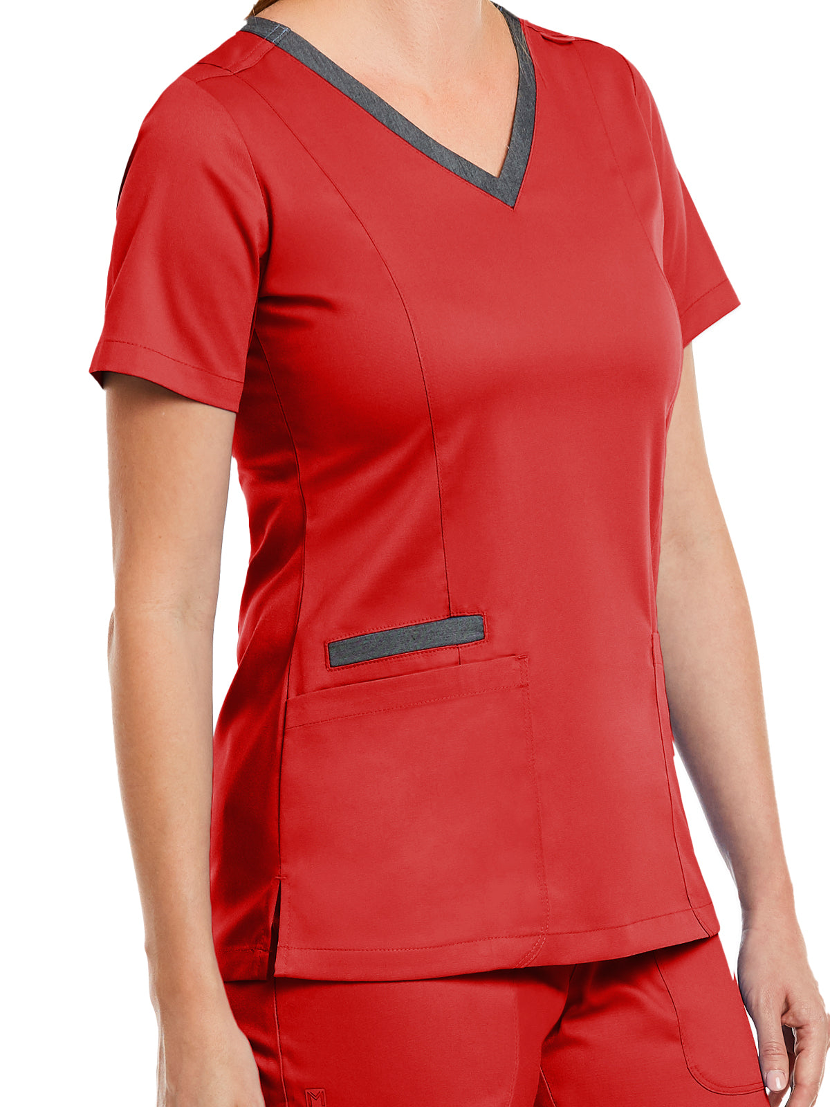 Women's Three-Pocket Heather Neck Band Top - 3502 - Red