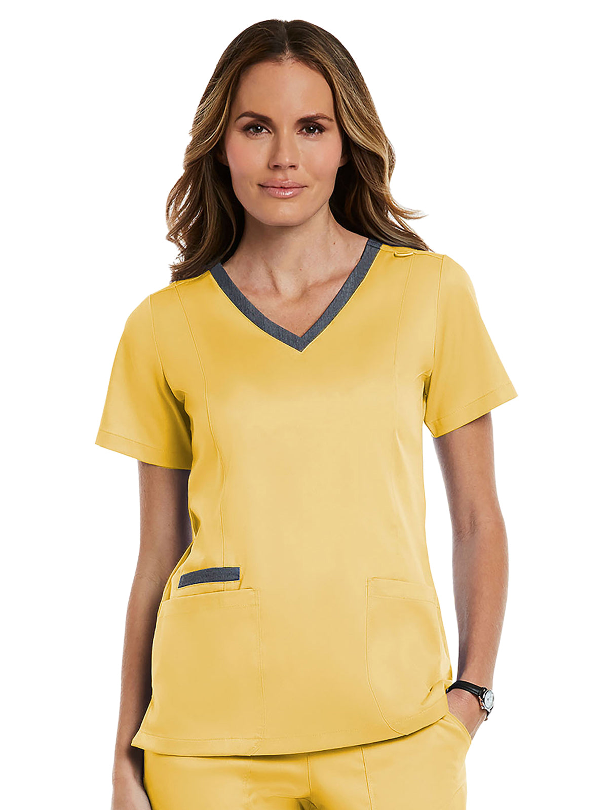 Women's Three-Pocket Heather Neck Band Top - 3502 - Sunshine Yellow