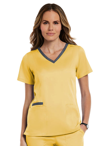 Women's Three-Pocket Heather Neck Band Top - 3502 - Sunshine Yellow