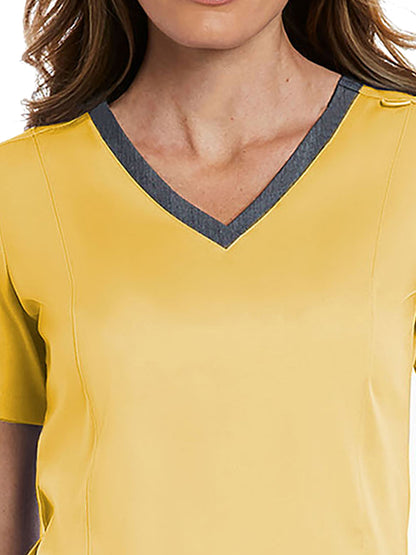 Women's Three-Pocket Heather Neck Band Top - 3502 - Sunshine Yellow