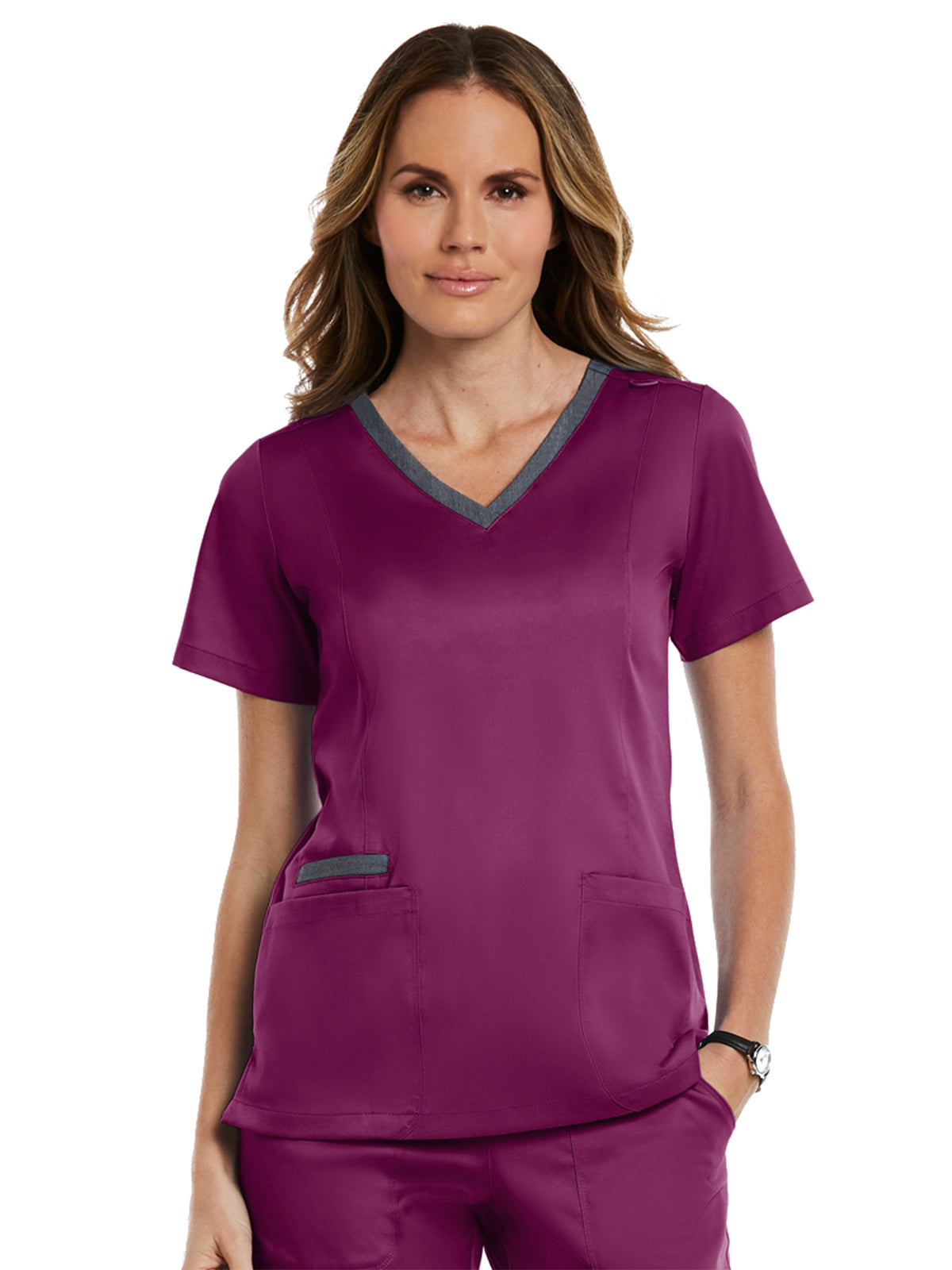 Women's Three-Pocket Heather Neck Band Top - 3502 - Wine