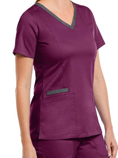 Women's Three-Pocket Heather Neck Band Top - 3502 - Wine