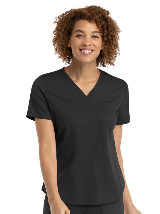 Women's One-Pocket V-Neck Tuck-In Top - 3503 - Black