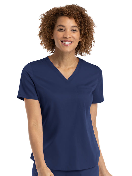 Women's One-Pocket V-Neck Tuck-In Top - 3503 - Navy