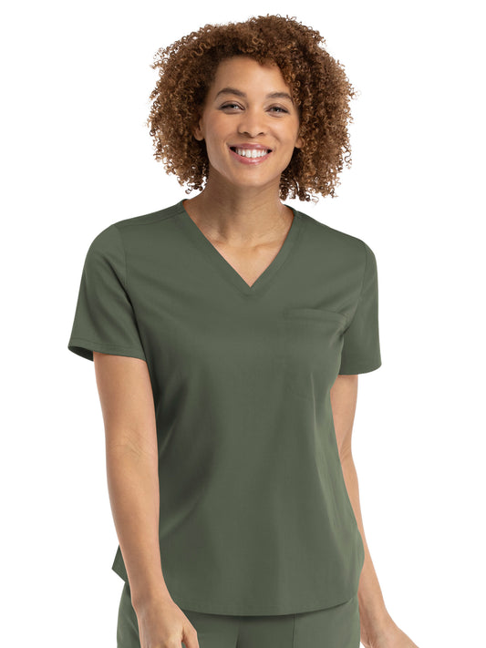 Women's One-Pocket V-Neck Tuck-In Top - 3503 - Olive