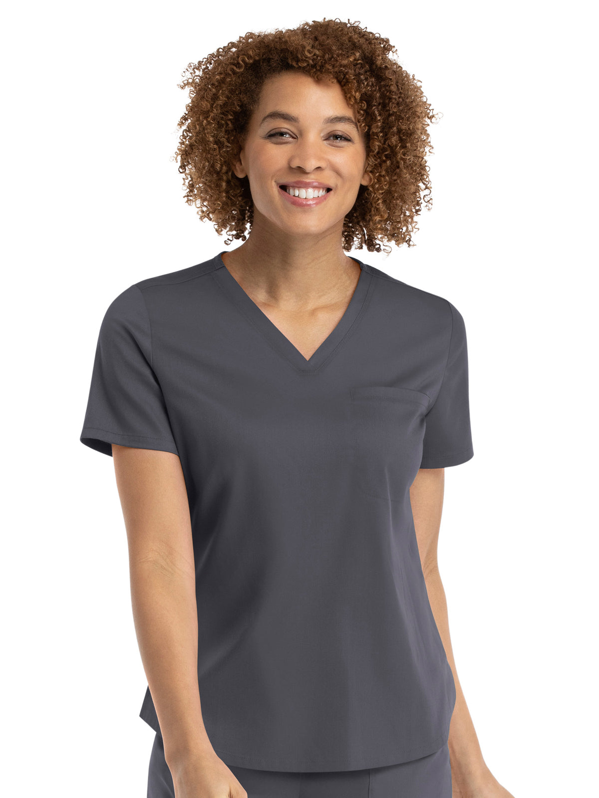 Women's One-Pocket V-Neck Tuck-In Top - 3503 - Pewter