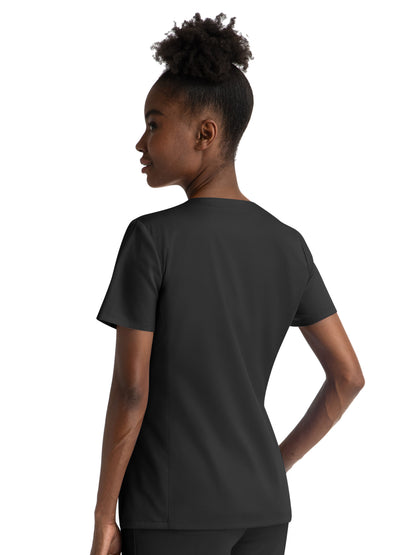 Women's Three-Pocket Notched Crew Neck Top - 3504 - Black