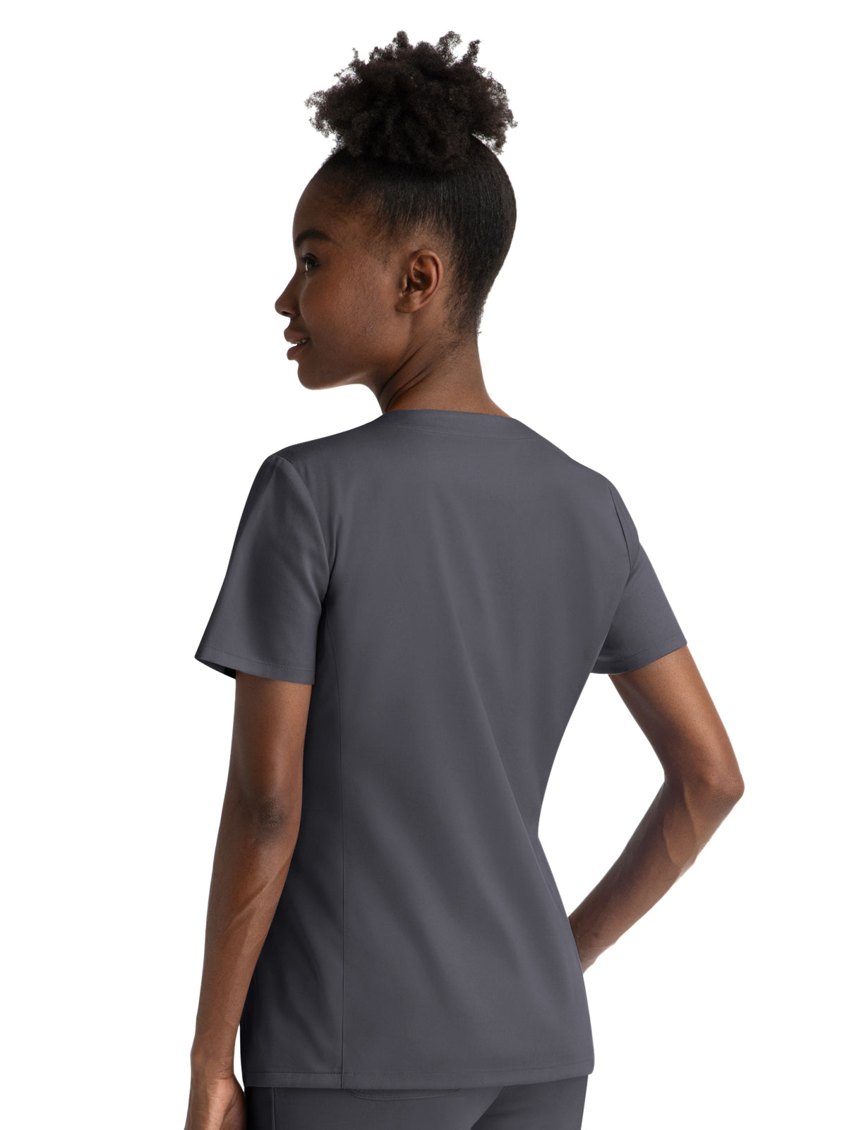 Women's Three-Pocket Notched Crew Neck Top - 3504 - Pewter