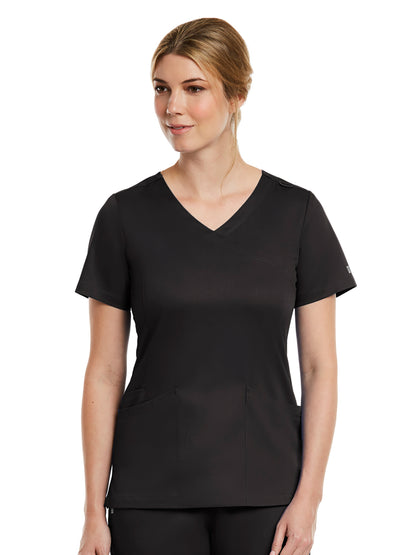 Women's Three-Pocket Curved Mock Wrap Top - 3701 - Black