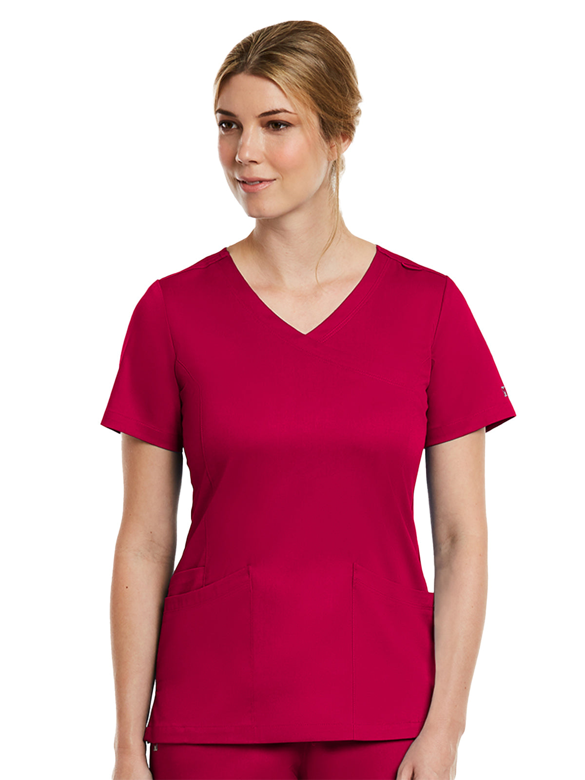 Women's Three-Pocket Curved Mock Wrap Top - 3701 - Cherries Jubilee