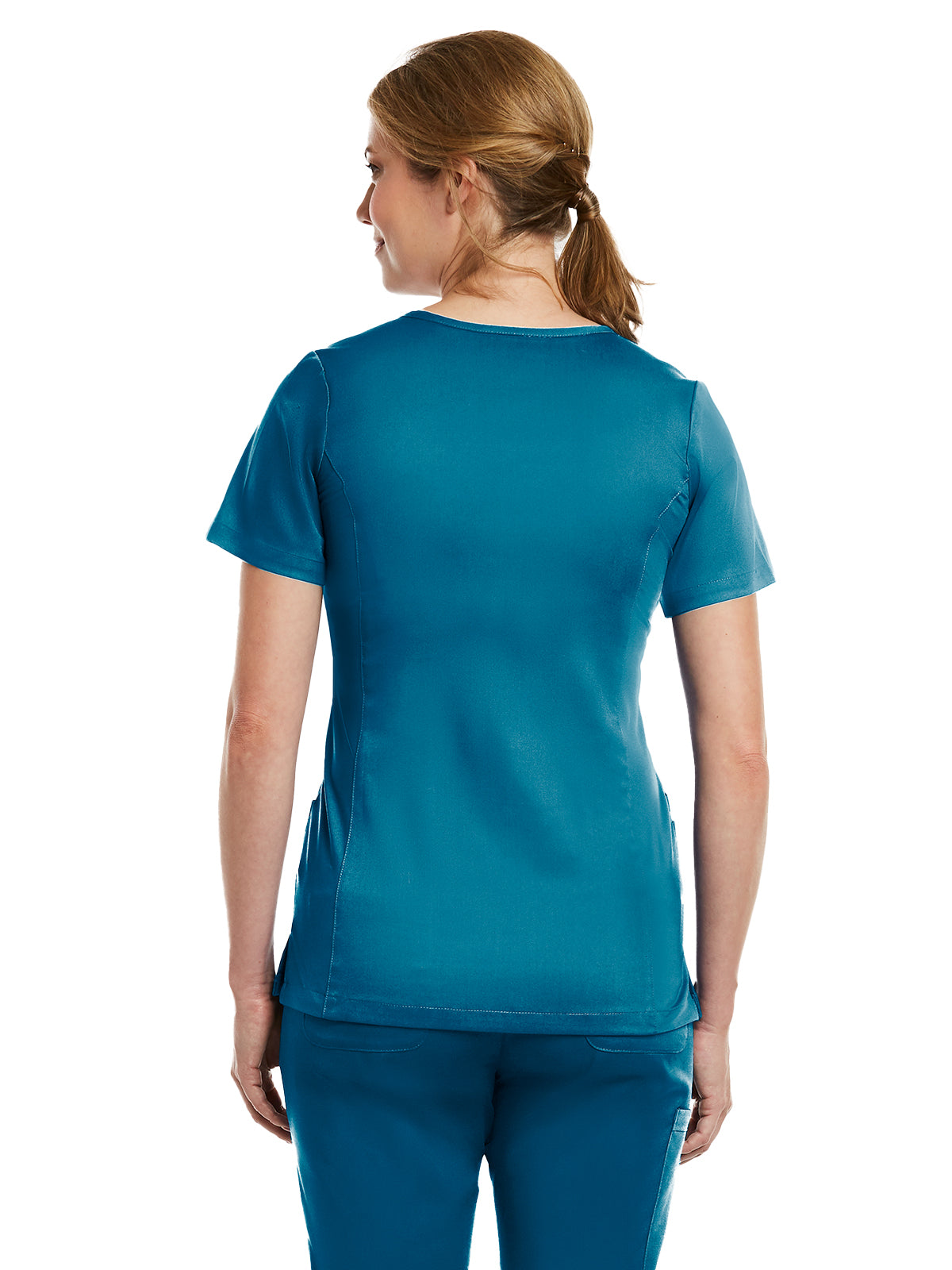 Women's Three-Pocket Curved Mock Wrap Top - 3701 - Caribbean Blue