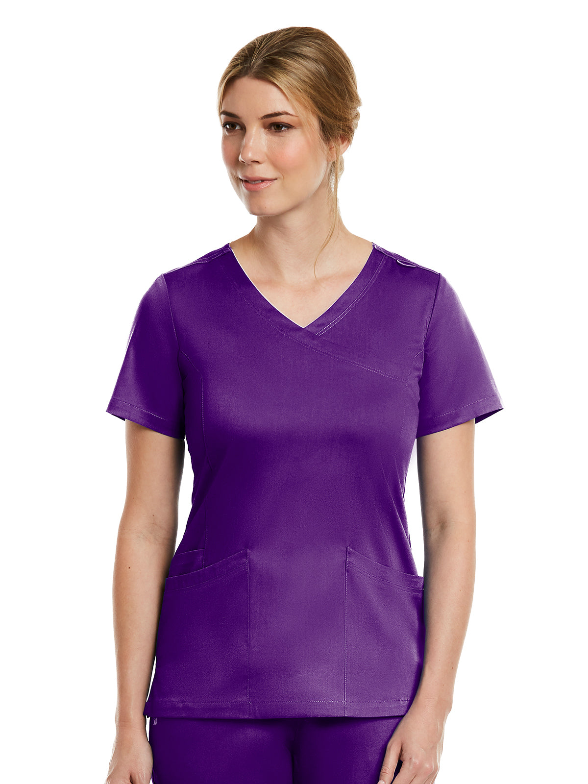 Women's Three-Pocket Curved Mock Wrap Top - 3701 - Eggplant