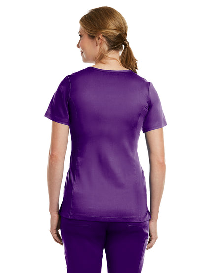 Women's Three-Pocket Curved Mock Wrap Top - 3701 - Eggplant