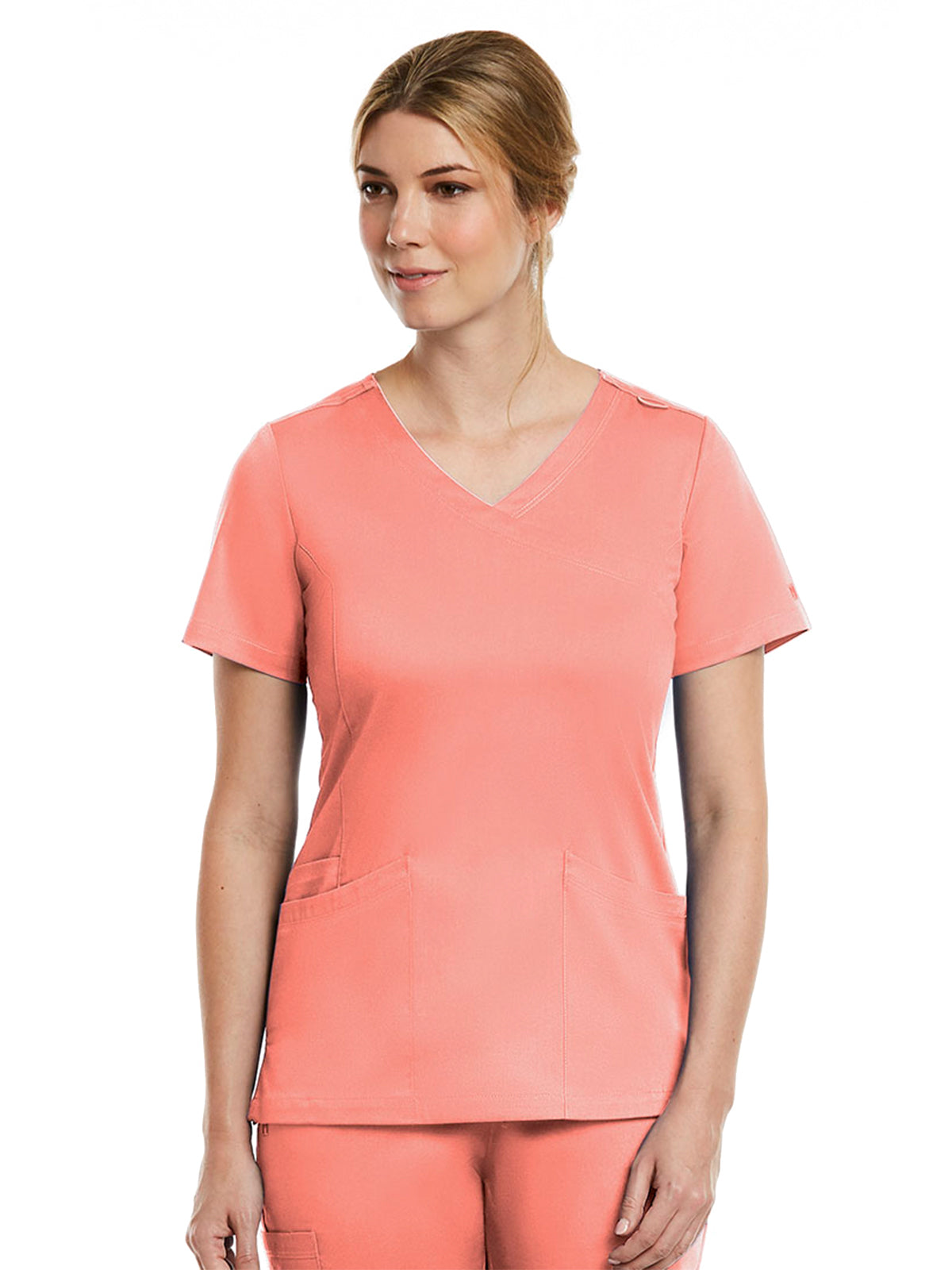 Women's Three-Pocket Curved Mock Wrap Top - 3701 - Fresh Salmon