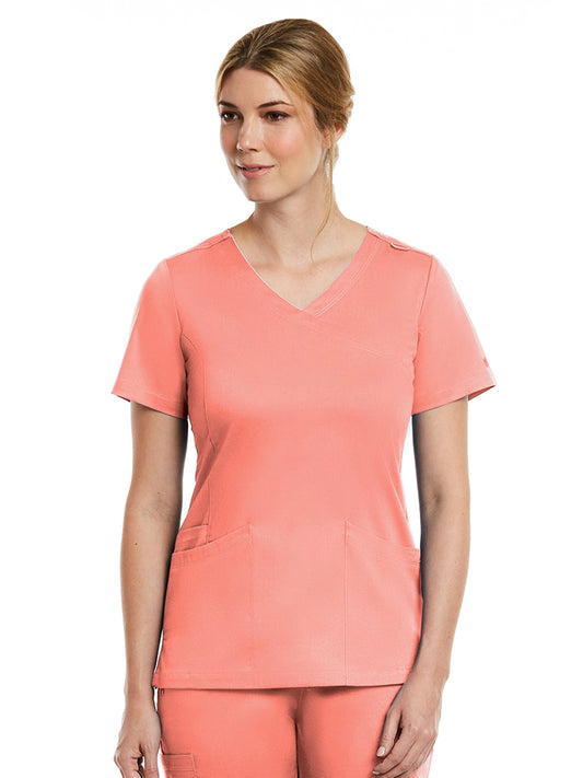 Women's Three-Pocket Curved Mock Wrap Top - 3701 - Fresh Salmon