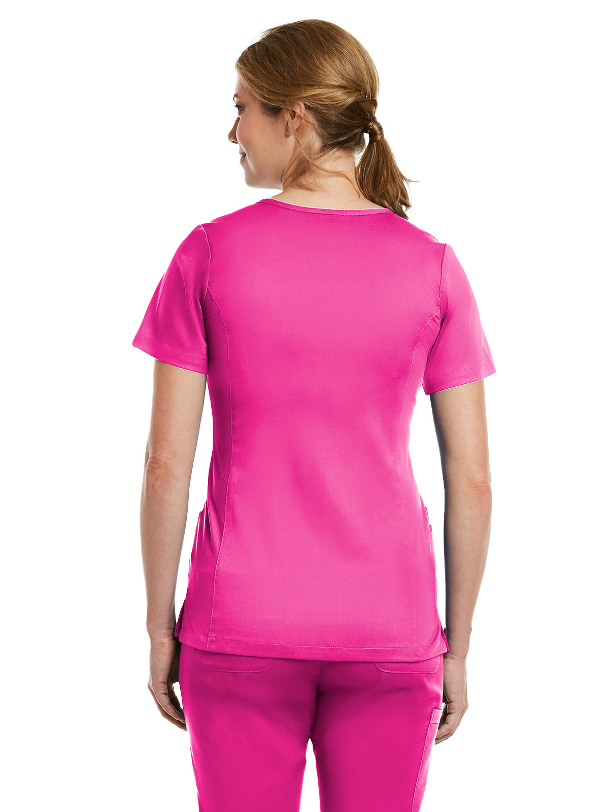 Women's Three-Pocket Curved Mock Wrap Top - 3701 - Hot Pink