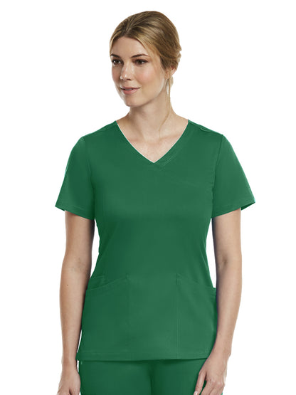 Women's Three-Pocket Curved Mock Wrap Top - 3701 - Hunter Green