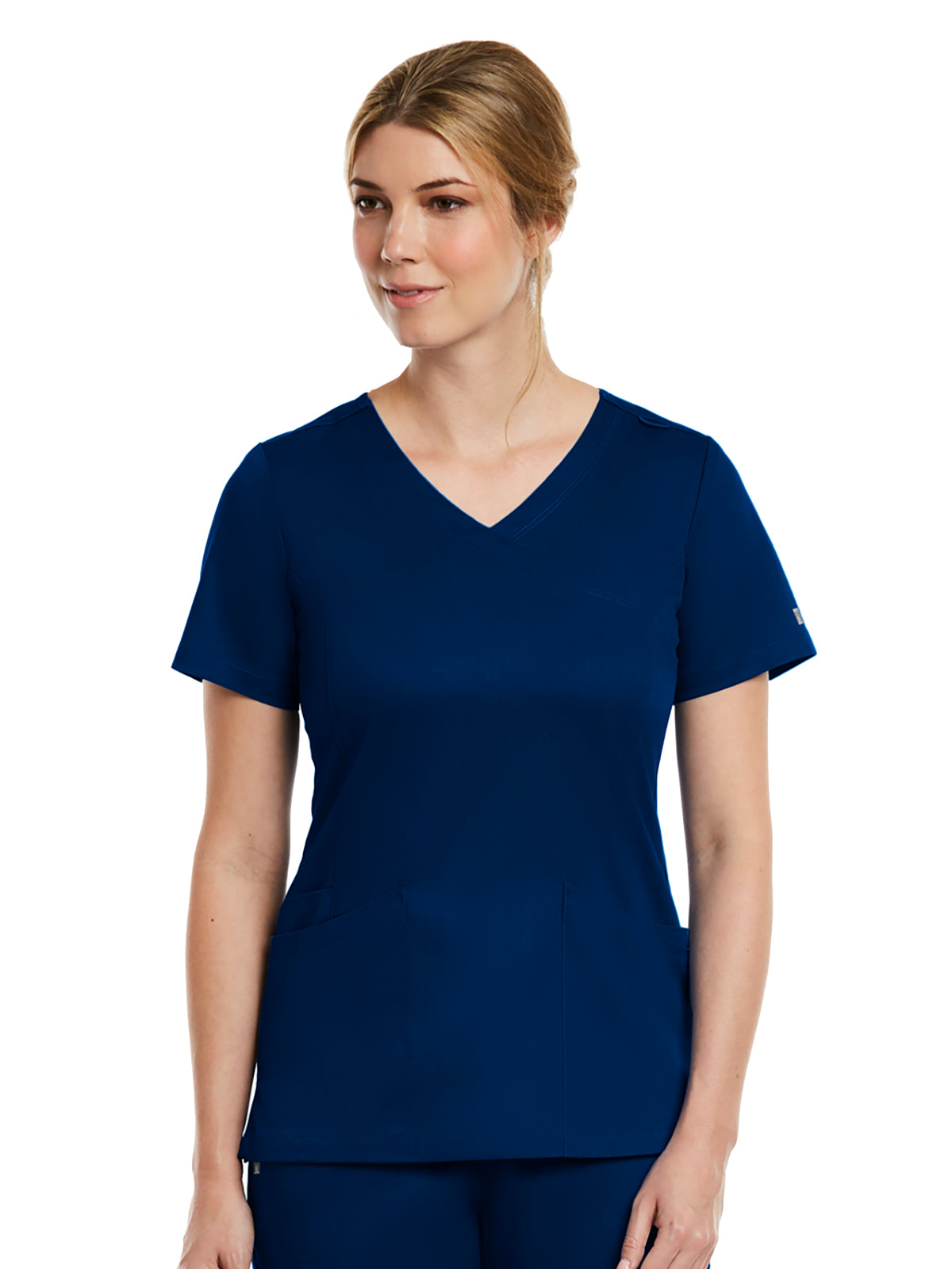 Women's Three-Pocket Curved Mock Wrap Top - 3701 - Navy