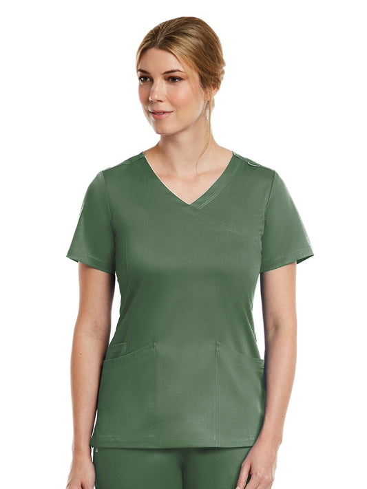 Women's Three-Pocket Curved Mock Wrap Top - 3701 - Olive