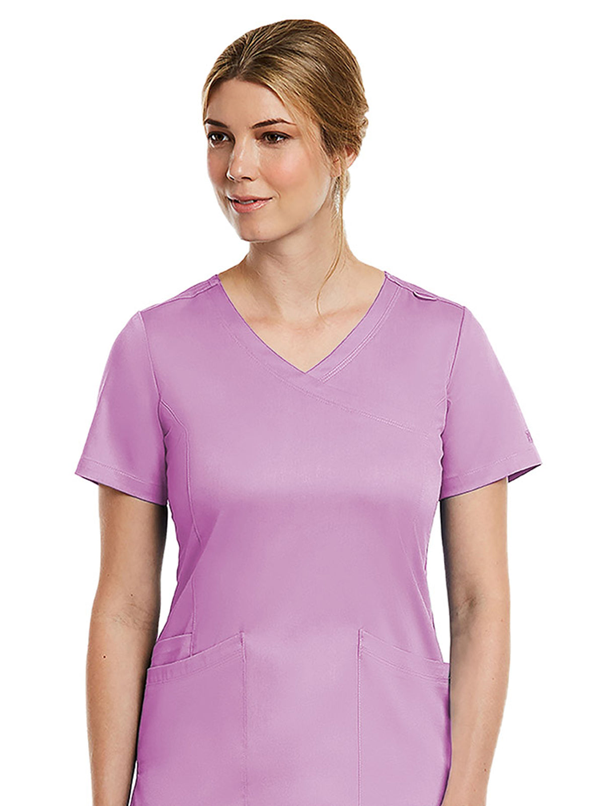 Women's Three-Pocket Curved Mock Wrap Top - 3701 - Orchid Bouquet