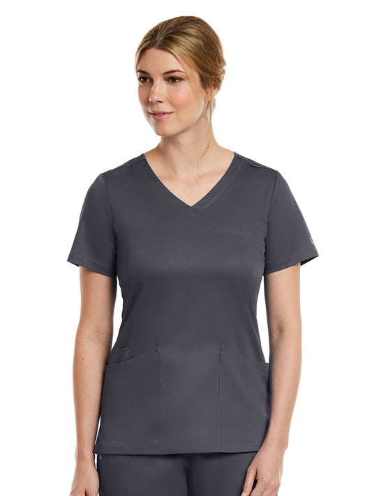 Women's Three-Pocket Curved Mock Wrap Top - 3701 - Pewter