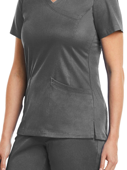 Women's Three-Pocket Curved Mock Wrap Top - 3701 - Pewter