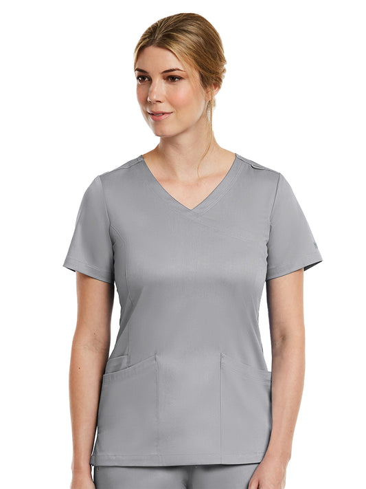 Women's Three-Pocket Curved Mock Wrap Top - 3701 - Quiet Grey