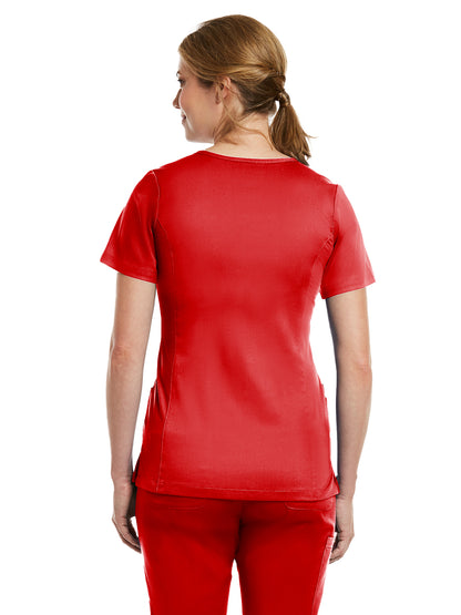 Women's Three-Pocket Curved Mock Wrap Top - 3701 - Red