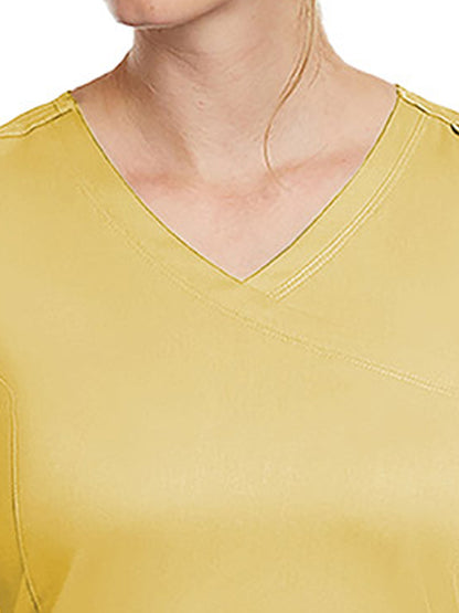 Women's Three-Pocket Curved Mock Wrap Top - 3701 - Sunshine Yellow