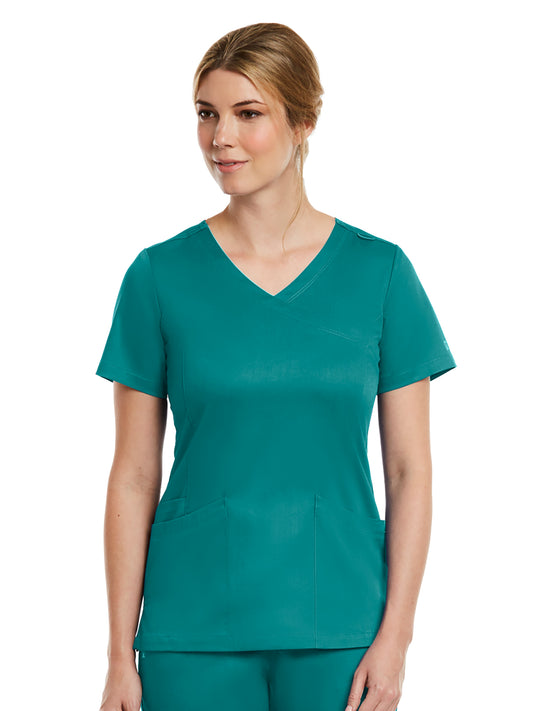 Women's Three-Pocket Curved Mock Wrap Top - 3701 - Teal