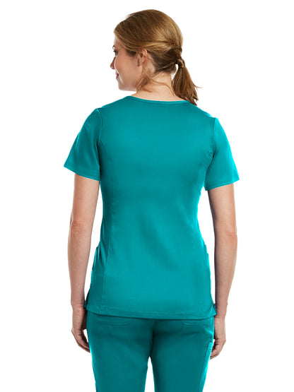 Women's Three-Pocket Curved Mock Wrap Top - 3701 - Teal