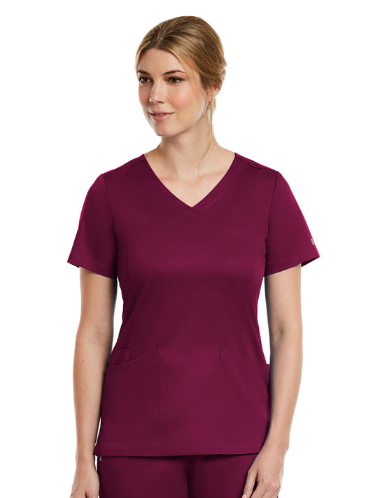 Women's Three-Pocket Curved Mock Wrap Top - 3701 - Wine