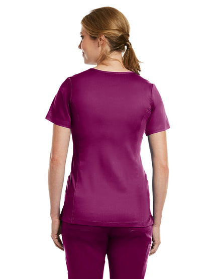 Women's Three-Pocket Curved Mock Wrap Top - 3701 - Wine