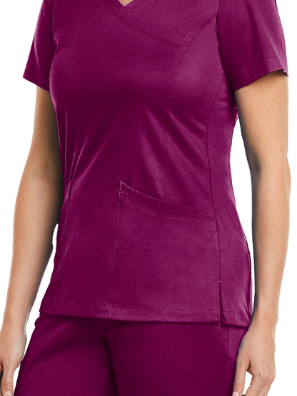 Women's Three-Pocket Curved Mock Wrap Top - 3701 - Wine