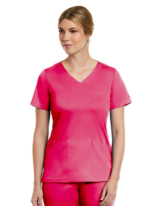 Women's Three-Pocket Curved Mock Wrap Top - 3701 - Watermelon