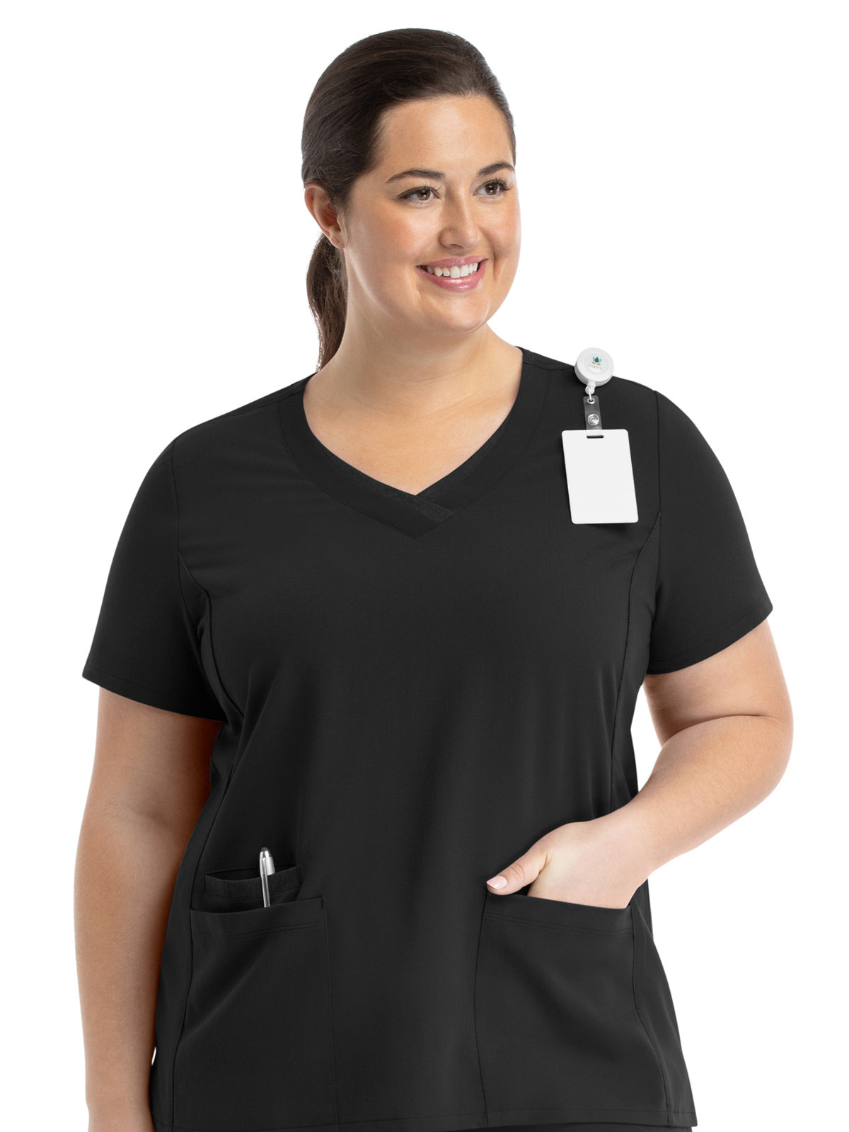 Women's Layered Three-Pocket V-Neck Scrub Top - 3901 - Black