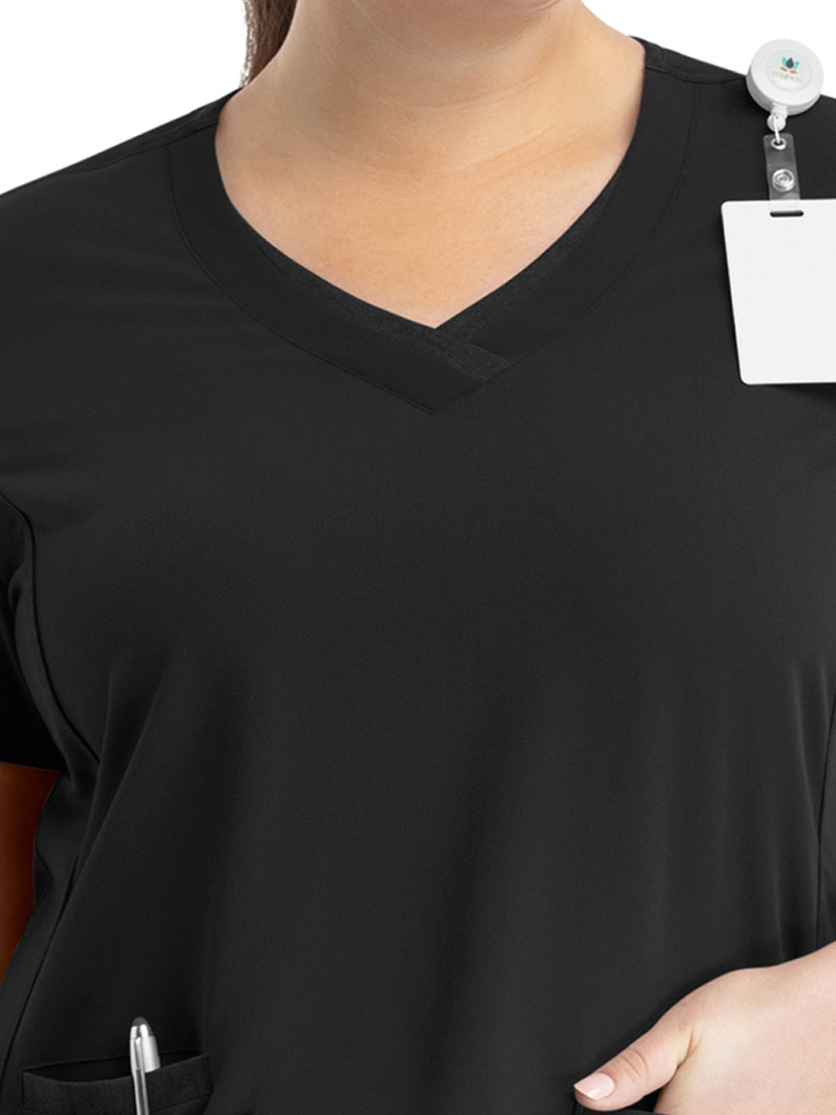 Women's Layered Three-Pocket V-Neck Scrub Top - 3901 - Black