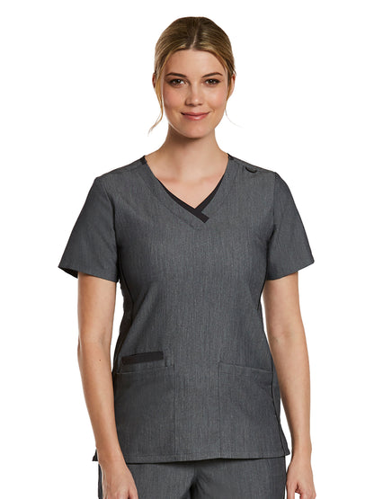 Women's Layered Three-Pocket V-Neck Scrub Top - 3901 - Heather Grey