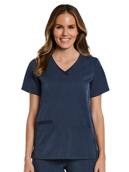 Women's Layered Three-Pocket V-Neck Scrub Top - 3901 - Heather Navy