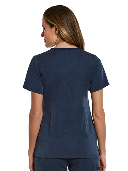 Women's Layered Three-Pocket V-Neck Scrub Top - 3901 - Heather Navy