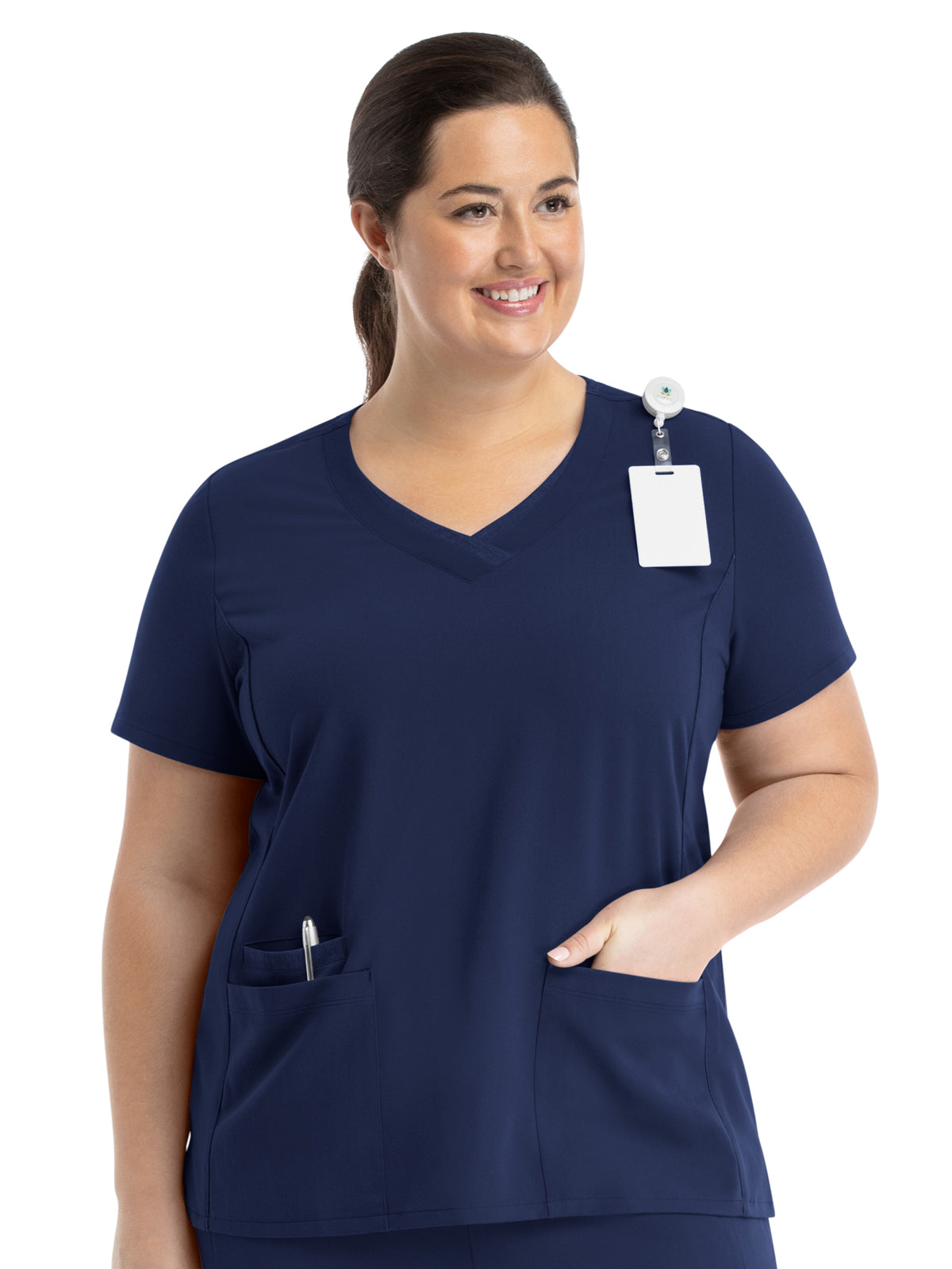 Women's Layered Three-Pocket V-Neck Scrub Top - 3901 - Navy