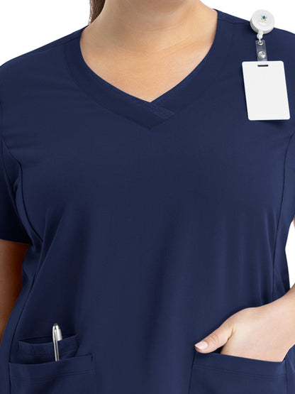 Women's Layered Three-Pocket V-Neck Scrub Top - 3901 - Navy