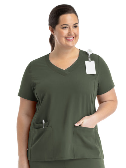 Women's Layered Three-Pocket V-Neck Scrub Top - 3901 - Olive