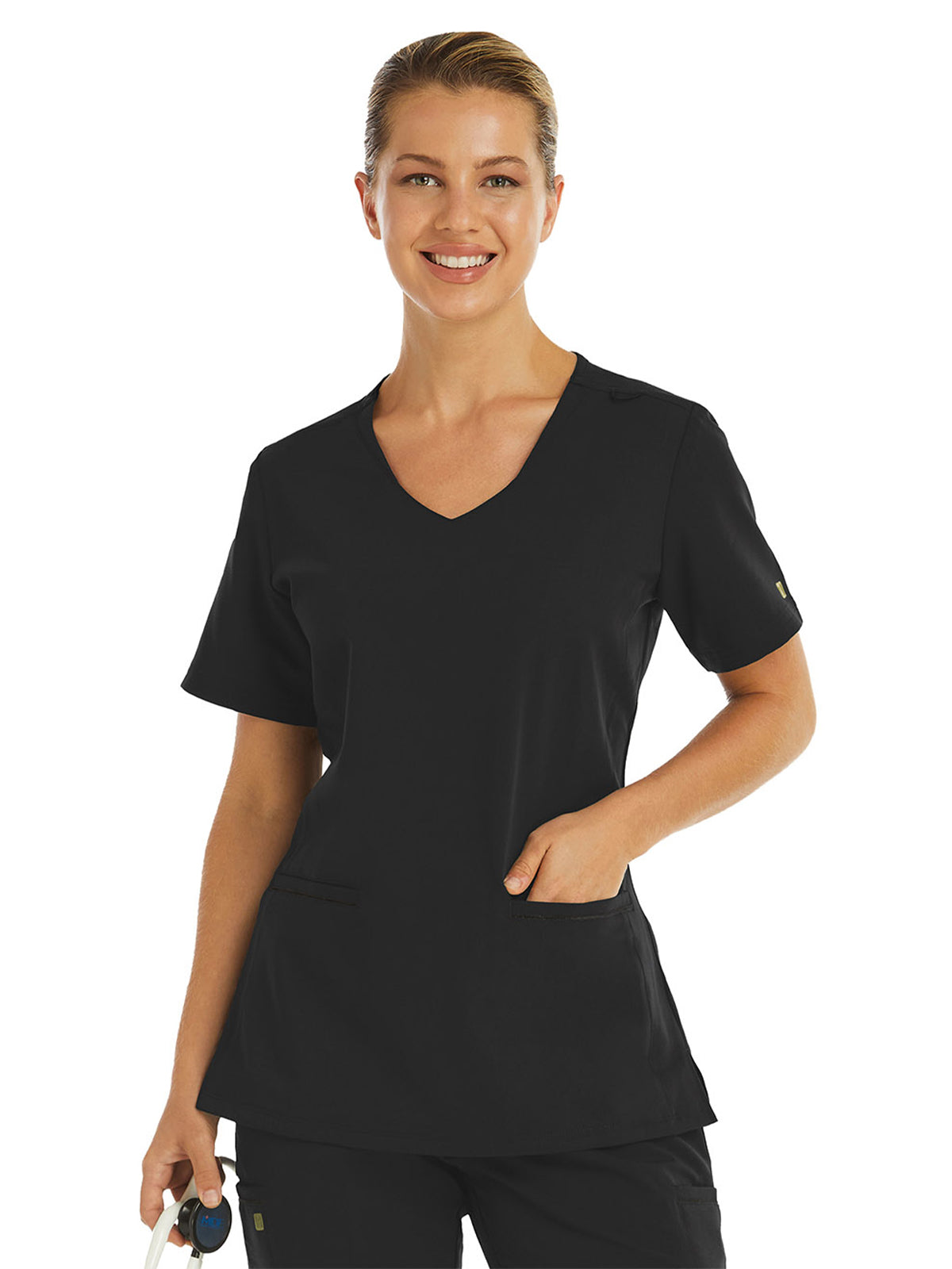 Women's Two-Pocket Knit V-neck Top - 3902 - Black