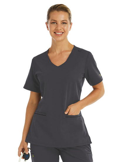 Women's Two-Pocket Knit V-neck Top - 3902 - Pewter