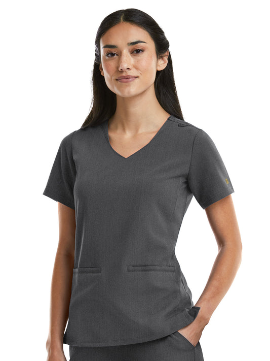 Women's Two-Pocket Curved V-Neck Top - 3903 - Heather Grey