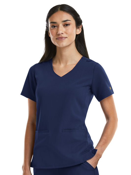 Women's Two-Pocket Curved V-Neck Top - 3903 - Navy