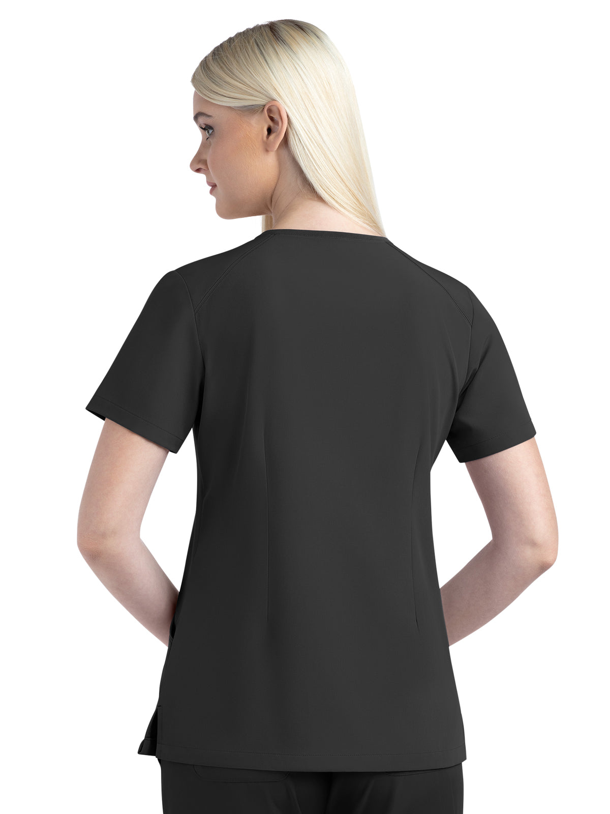 Women's Three-Pocket Contrast Stitching V-Neck Top - 4510 - Black