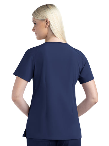 Women's Three-Pocket Contrast Stitching V-Neck Top - 4510 - Navy